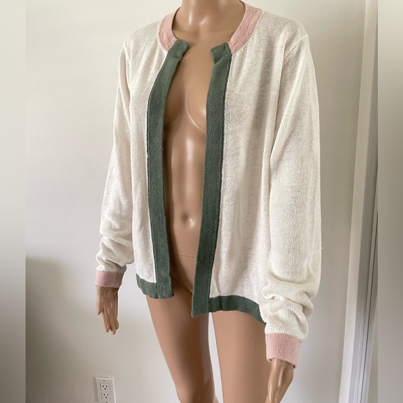 BODEN Cream Pointelle Open Front Linen Cardigan Size 10 Womens Sweater - Picture 4 of 9